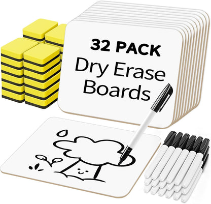 Small White Board, 32 Pack Dry Erase Board, 9"×12" Mini White Board Double Sided for Students, Whiteboard Bulk with 32 Markers, 32 Erasers, Office Supplies, Classroom Must Haves