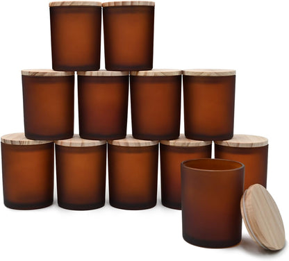 Thick Candle Jars for Making Candles 12 Pcs, 7 OZ Empty Jars with Wood Lids for Candle Making, Sample Container - Dishwasher Safe, Clear