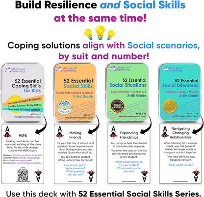 52 Essential Social Situations - Social Skills Activities for Kids (3-6Th Grade) - Social Emotional Learning & Growth Mindset for Family, Classroom, Counseling - Conversation Card Games for Kids 8-12