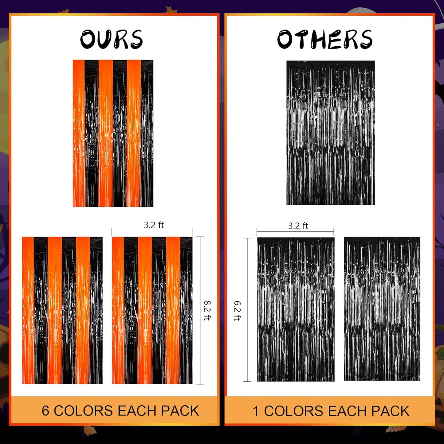 3 Pack Orange Black Photo Booth Props 3.3 X 6.6 Ft Halloween Foil Fringe Curtains Halloween Party Photo Backdrop Streamers Backdrop for Birthday Anniversary Party Halloween Party Decoration