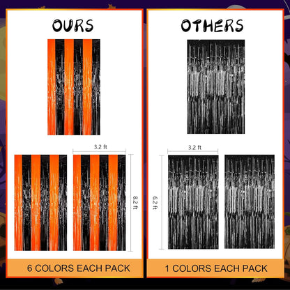 Halloween Party Decoration Orange Black Photo Booth Props 3.3 X 6.6 Ft Halloween Foil Fringe Curtain Halloween Party Photo Backdrop Halloween Streamers for Halloween Birthday Party Decoration