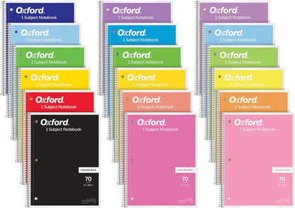 Spiral Notebook 18 Pack, 1 Subject, College Ruled Paper, 8 X 10-1/2 Inches, Assorted Colors, 70 Sheets (65206)