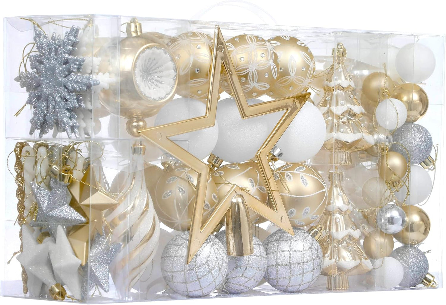 Christmas Ball Ornaments, 100Ct White and Gold Shatterproof Christmas Tree Decorations Set, Elegant Hanging Ornaments for Xmas Trees Bulk Holiday Decor