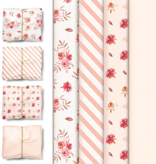 Rose Gold Christmas Tissue Wrapping Paper 24 Sheets, Vintage Flower Pink Boho Gift Wrap Tissue 20X15, Tissue Gift Wrap Paper Bulk for Valentine Birthday Girl'S Party Decoration