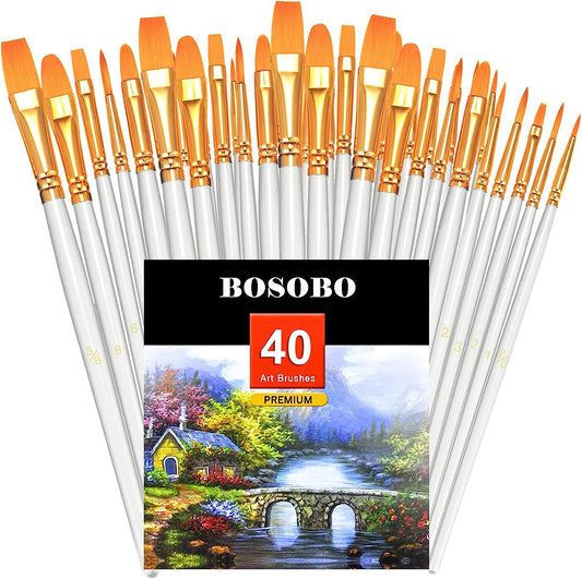 Paint Brushes Set, 4 Pack 40 Pcs round Pointed Tip Paintbrushes Nylon Hair Artist Acrylic Paint Brushes for Acrylic Oil Watercolor, Face Nail Art, Miniature Detailing & Rock Painting, White