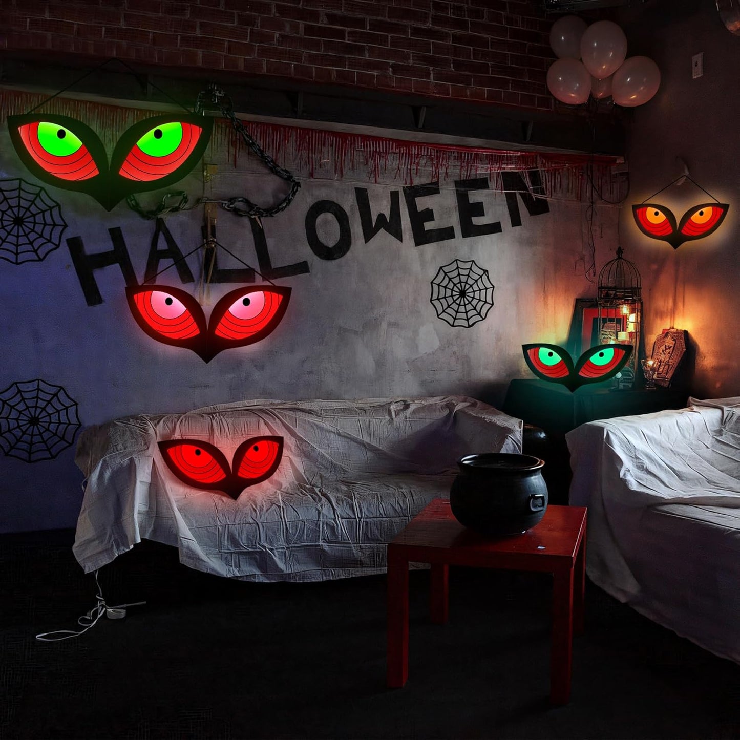 Halloween Decorations Spooky Eyes Lights, 23.6 Inch Large Wooden Halloween Eyes Lights with 7 Color Modes, Battery/Usb-Powered, Super Bright Realistic Owl Eyes for Indoor Outdoor Halloween Décor