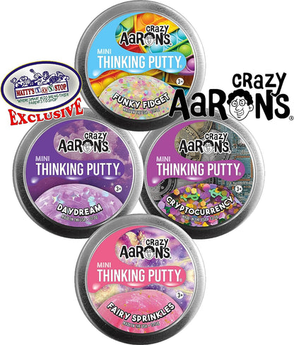 Putty Mini Tins Funky Fidget, Daydream, Cryptocurrency & Fairy Sprinkles Gift Set Bundle - 4 Pack (13.3G Each)