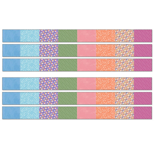Crafty and Cool Patchwork Straight Bulletin Board Borders, 36 Feet Per Pack, 6 Packs