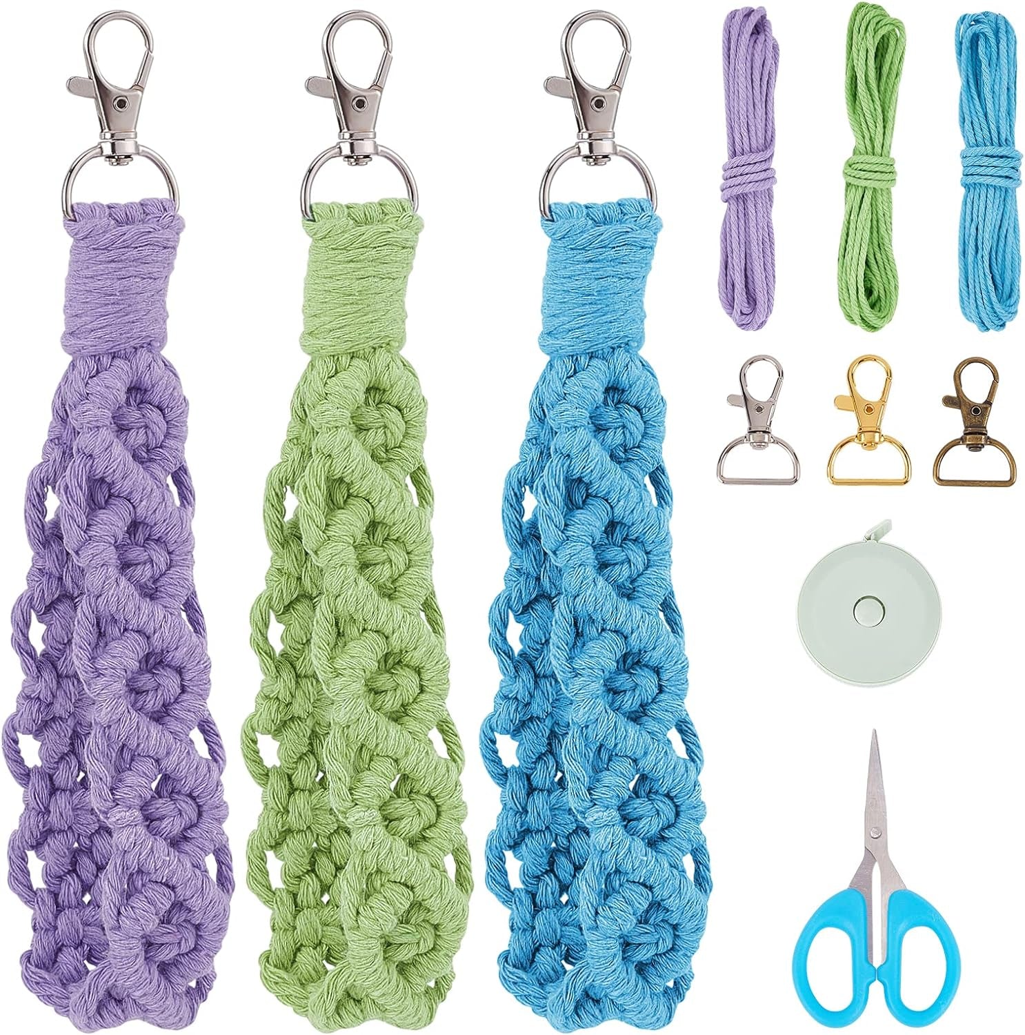 8 Set DIY Macrame Boho Keychain Bracelet Kit Handmade Boho Wristlet Keychain Macrame Key Wristlet Keyring Holder Wrist Lanyard for Women