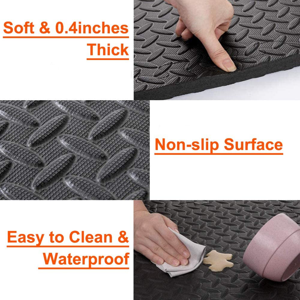 Exercise Mats Puzzle Foam Mats Gym Flooring Mat Cover 20 SQ.FT Interlocking Foam Mats with EVA Foam Floor Tiles for Home Gym Equipment Workouts Black