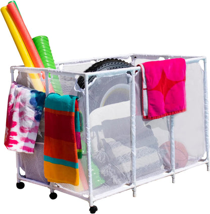 Pool Noodles Holder, Toys, Floats, Balls and Floats Equipment Mesh Rolling Storage Organizer Bin, Extra-Large, (47.2" W X 30.2" L X 34" H), Blue/White Style 455119