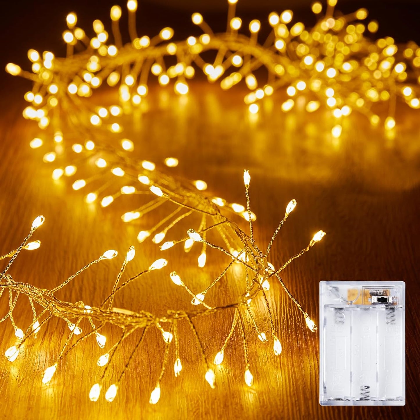 10Feet Battery Operated Fairy Lights, 120Leds Firecracker String Lights Waterproof Silver Wire Starry Firefly Lights for DIY Wreath Home Weeding Indoor Outdoor Christmas Decorations, Red