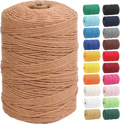 Macrame Cord,  100% Natural Cotton Rope 3Mm X 328 Yards 4 Strand Twisted Macrame Rope Cotton Twine String for DIY Crafts Knitting Dream Catcher Plant Hanger Wedding Decor