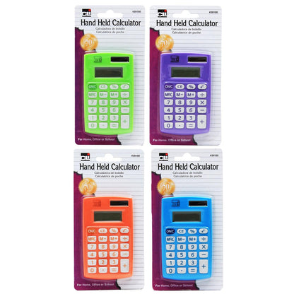Calculator, Hand Held, 8 Digit, Assorted Colors, Pack of 12, Carded - Loomini