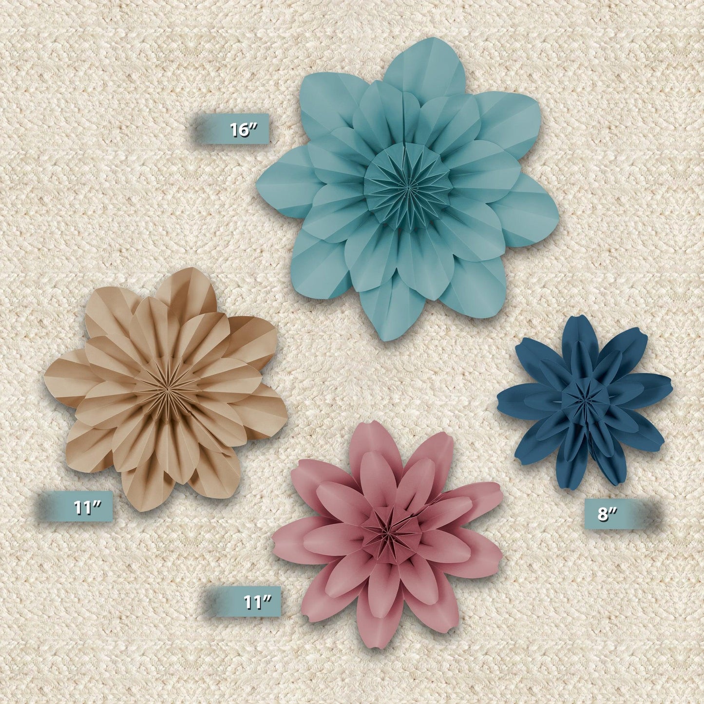 Calming Colors Paper Flowers, Pack of 4 - Loomini