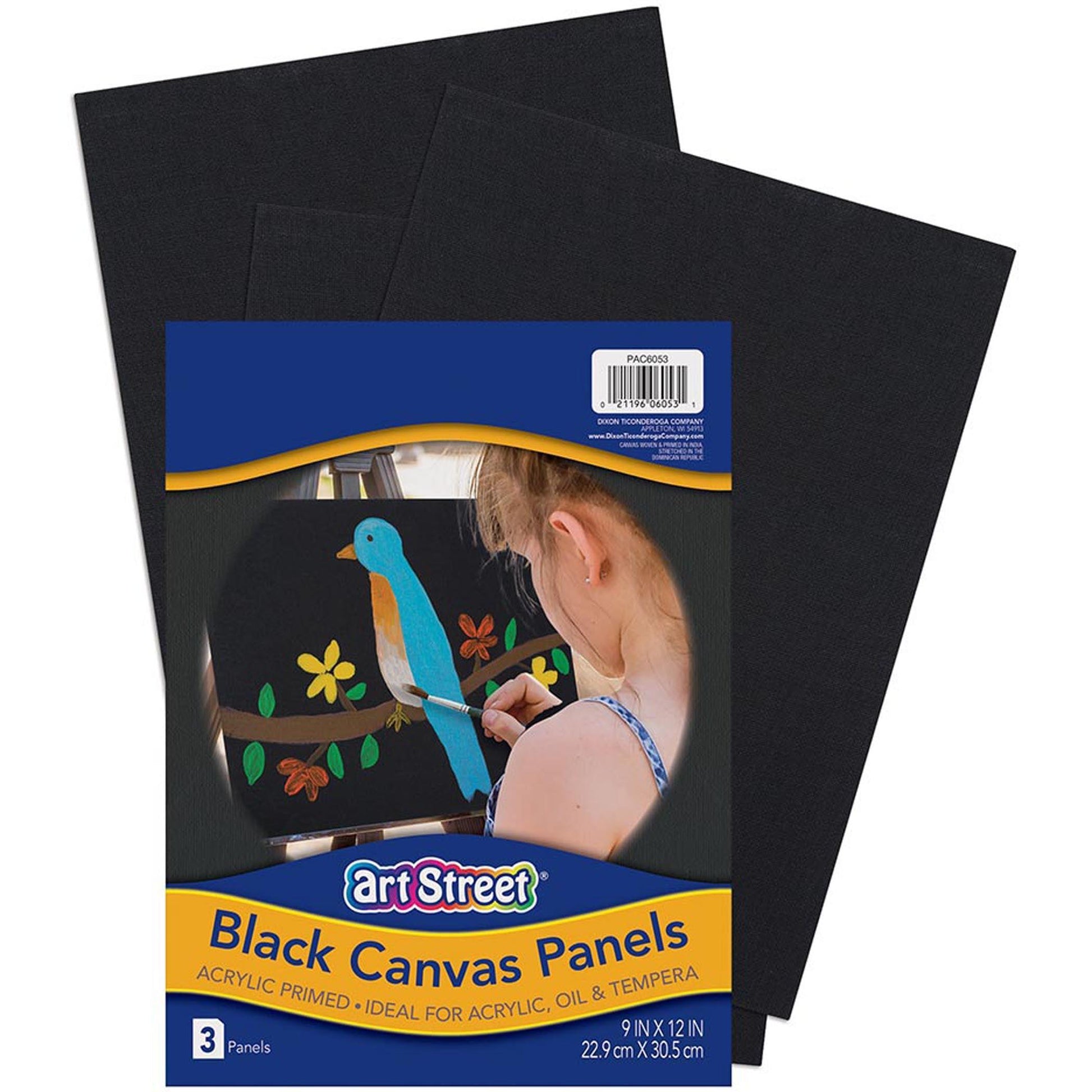 Canvas Panels, Black, 9" x 12", 3 Per Pack, 2 Packs - Loomini