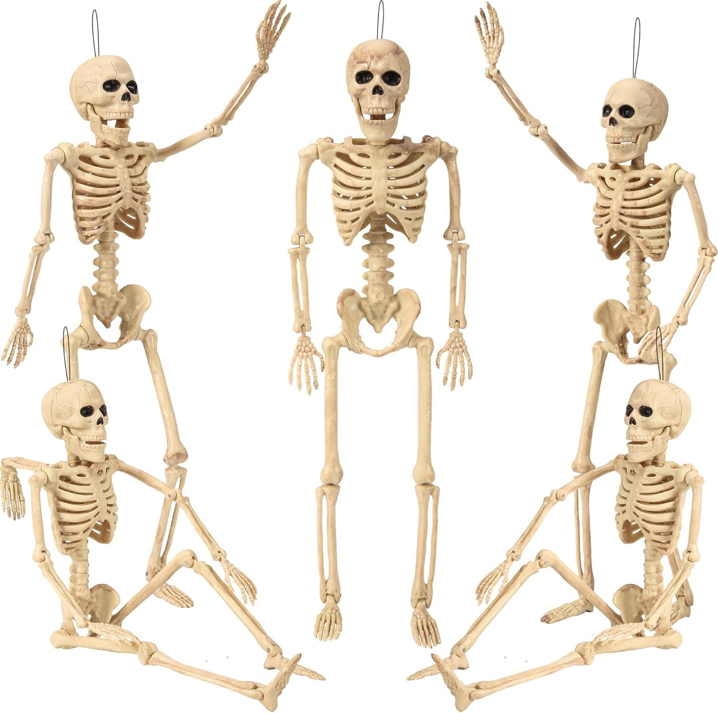 18" Posable 5 Pack Halloween Skeleton Decorations,Human Bones for Halloween Party with Movable Joints,For Haunted Houses, Front Lawn, Graveyard Props