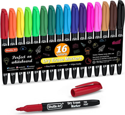 Dry Erase Markers, 16 Colors Whiteboard Markers,Fine Tip Dry Erase Markers for Kids,Perfect for Writing on Whiteboards, Dry-Erase Boards,Mirrors,Calender, School Office Supplies