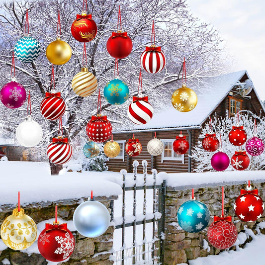 30 Pieces Outdoor Double Sided Lawn Decorations Christmas Hanging Ornaments Plastic Outdoor Holiday Decorations for Xmas Home Office Tree Porch Yard Decor (Colorful Style)