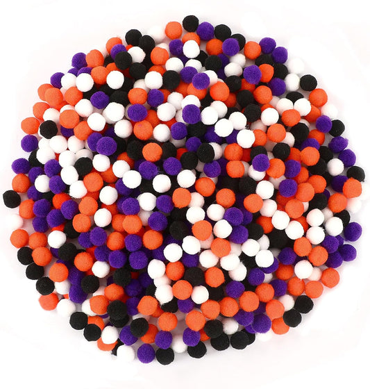 Pom Poms Balls, 1000Pcs 1 Cm/0.4 Inch Color Black Orange Purple White Pom Poms for Fall Halloween Party Crafts Making DIY Holiday Decorations Supplies