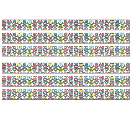Happily Ever Elementary Retro Remix Flowers Straight Bulletin Board Borders, 36 Feet Per Pack, 6 Packs