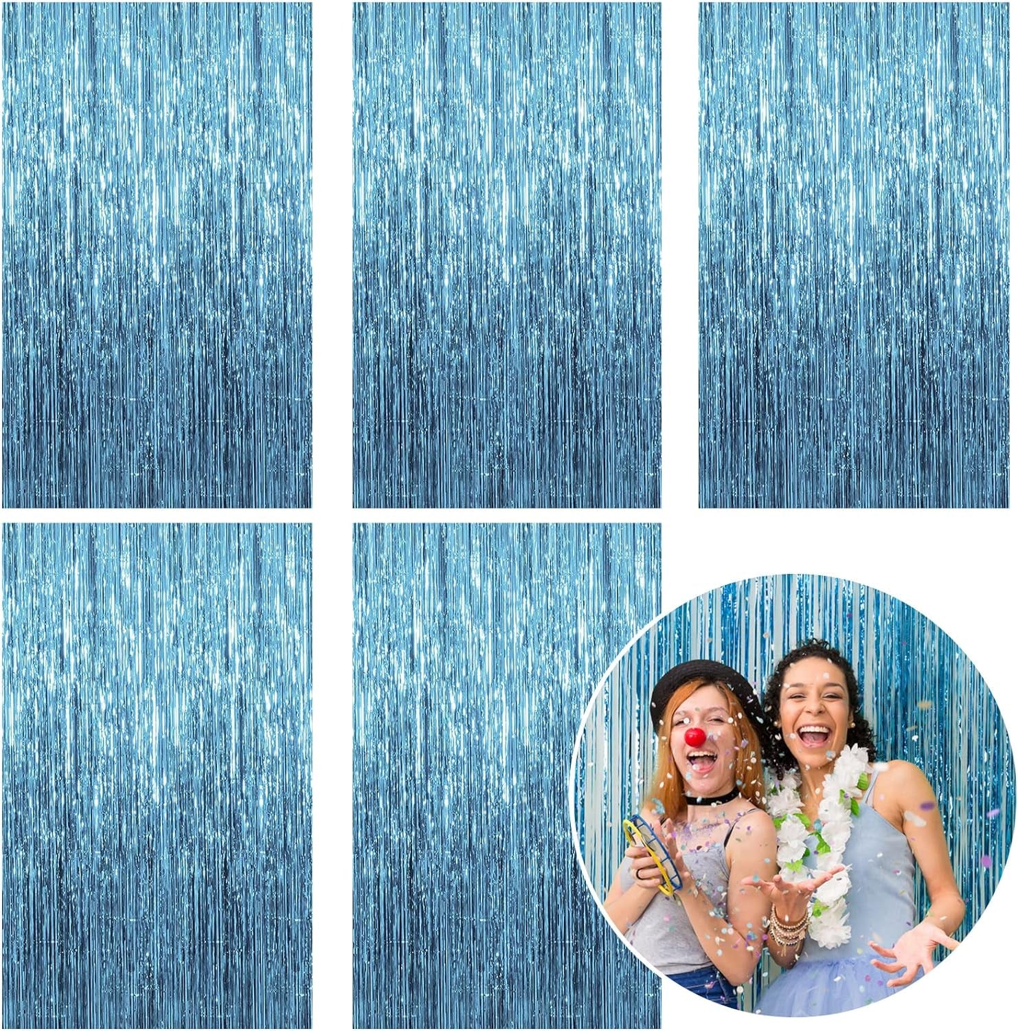2 Pack Foil Curtain Backdrop Silver Metallic Tinsel Foil Fringe Curtains Photo Booth Props for Birthday Wedding Engagement Baby Shower Bachelorette Christmas Holiday Celebration Party Decorations