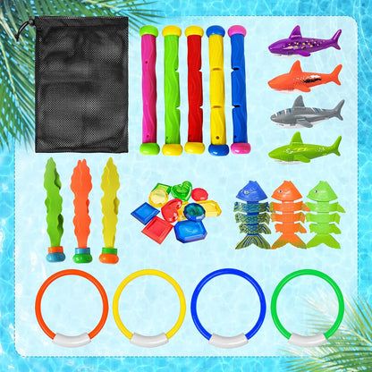 Pool Diving Toys Games - 31 PCS Swimming Pool Toys for Kids Teens with Diving Rings Dive Sticks Underwater Treasures Torpedo Bandits Fish Toys Etc Fun Water Swim Toys for Boys Girls Adults