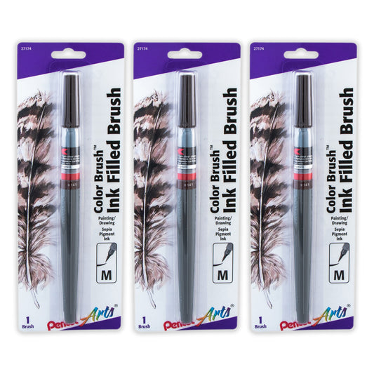 Color Brush with Pigment Ink, Medium Tip, Sepia, Pack of 3
