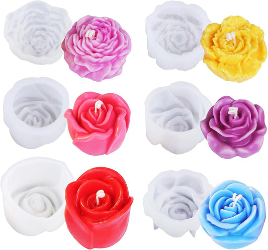 Flower Molds for Candle Making, Flower Candle Making Molds Including 6 PCS Flower Silicone Candle Mold, Silicone Molds for Soy Wax, Beeswax, Candle Making, Resin Craft