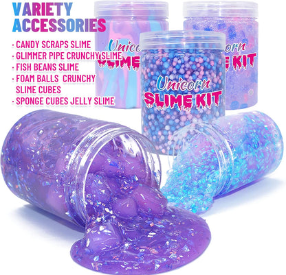 Unicorn Slime Kit for Girls 4-12,Supplies Makes Butter Slime,Candy Confetti Slime,Glimmer, Foam Jelly Cubes Slime Party Favors for Kids