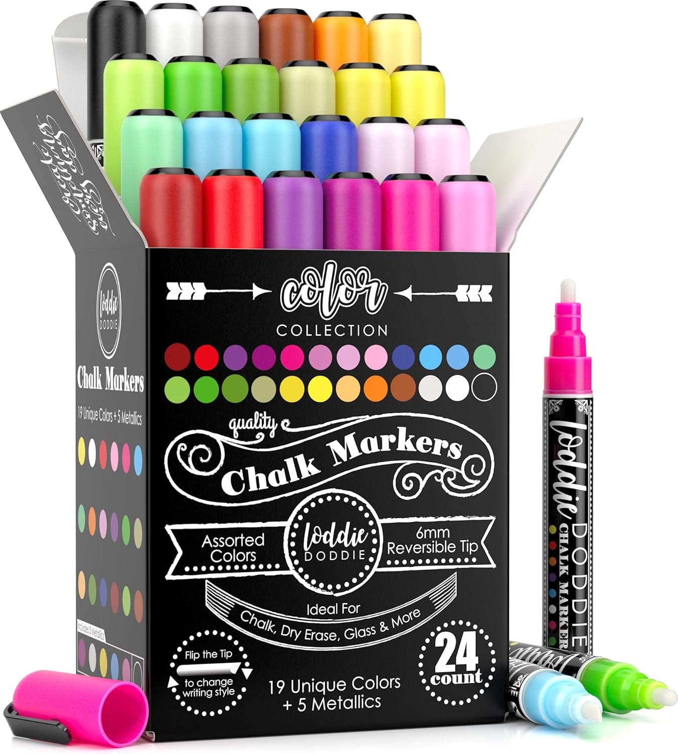 Liquid Chalk Markers | Dust Free Chalk Pens - Perfect for Chalkboards, Blackboards, Windows and Glass | 6Mm Reversible Bullet & Chisel Tip Erasable Ink (Pack of 16)