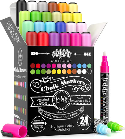 Liquid Chalk Markers | Dust Free Chalk Pens - Perfect for Chalkboards, Blackboards, Windows and Glass | 6Mm Reversible Bullet & Chisel Tip Erasable Ink (Pack of 16)