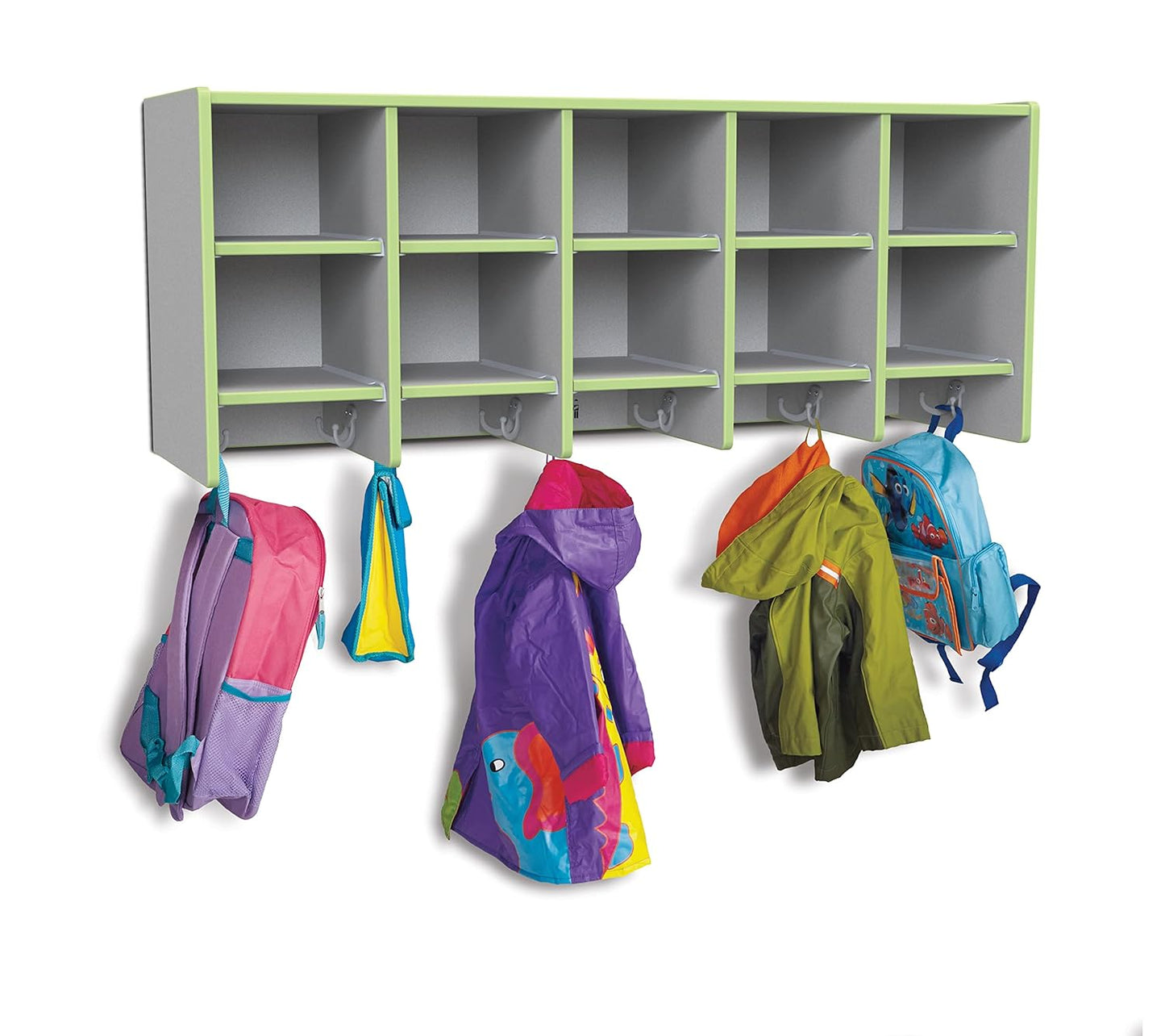 Rainbow Accents 0770JC130 10 Section Wall Mount Coat Locker - without Trays - Key Lime Green