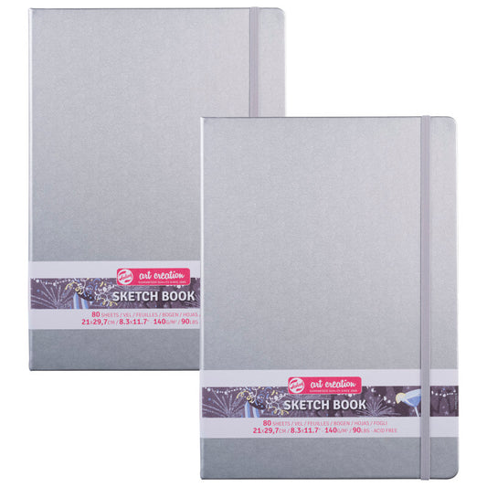 Sketchbook, 80 Sheets, 90lbs, Shiny Silver Cover, 8.3" x 11.7" (A4), Pack of 2