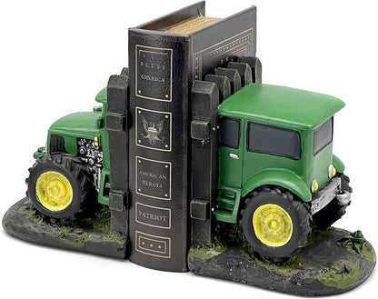 Decorative Bookends Green Tractor Farmhouse American Farmer Book Ends Stoppers Nonskid Tabletop Shelves Retro Industrial Vintage Cottage Barn Yarn Cabin Home Decor