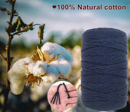 Macrame Cord,  3Mm Cotton Rope 220 Yards(200M) Twine String, 100% Natural Cotton Colored Macrame Rope for Macrame Kit, Plant Hangers, Wall Hanging, Christmas or Wedding Decorative(Navy Blue)