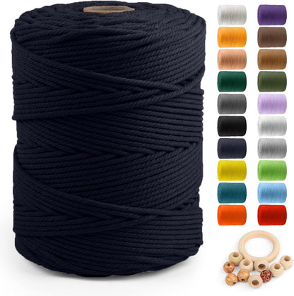 Macrame Cotton Cord 5Mm X 109 Yards,  100% Natural Handmade Colorful 4 Strands Twisted Braided Cotton Rope for Wall Hanging Plant Hangers Gift Wrapping Tapestry DIY Crafts(100M,White)