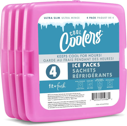 Cool Coolers by  4 Pack Slim Ice Packs, Quick Freeze Space Saving Reusable Ice Packs for Lunch Boxes or Coolers, Multi Colored