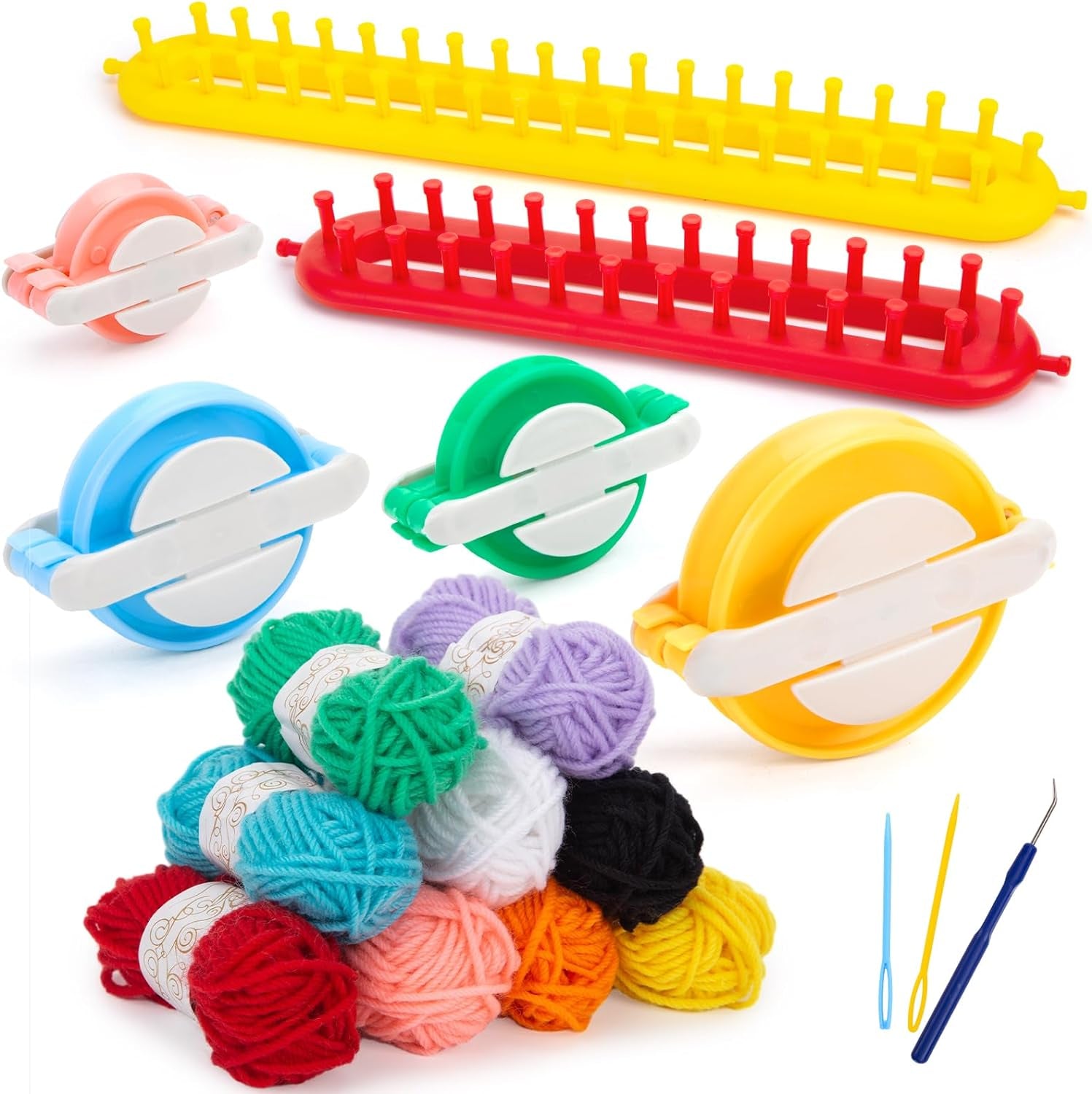 20PCS round Knitting Loom Set, Circular Loom Set Hook Needles with 12 Skeins Acrylic Yarn for Hat Scarf Shawl Sweater Sock Pompom