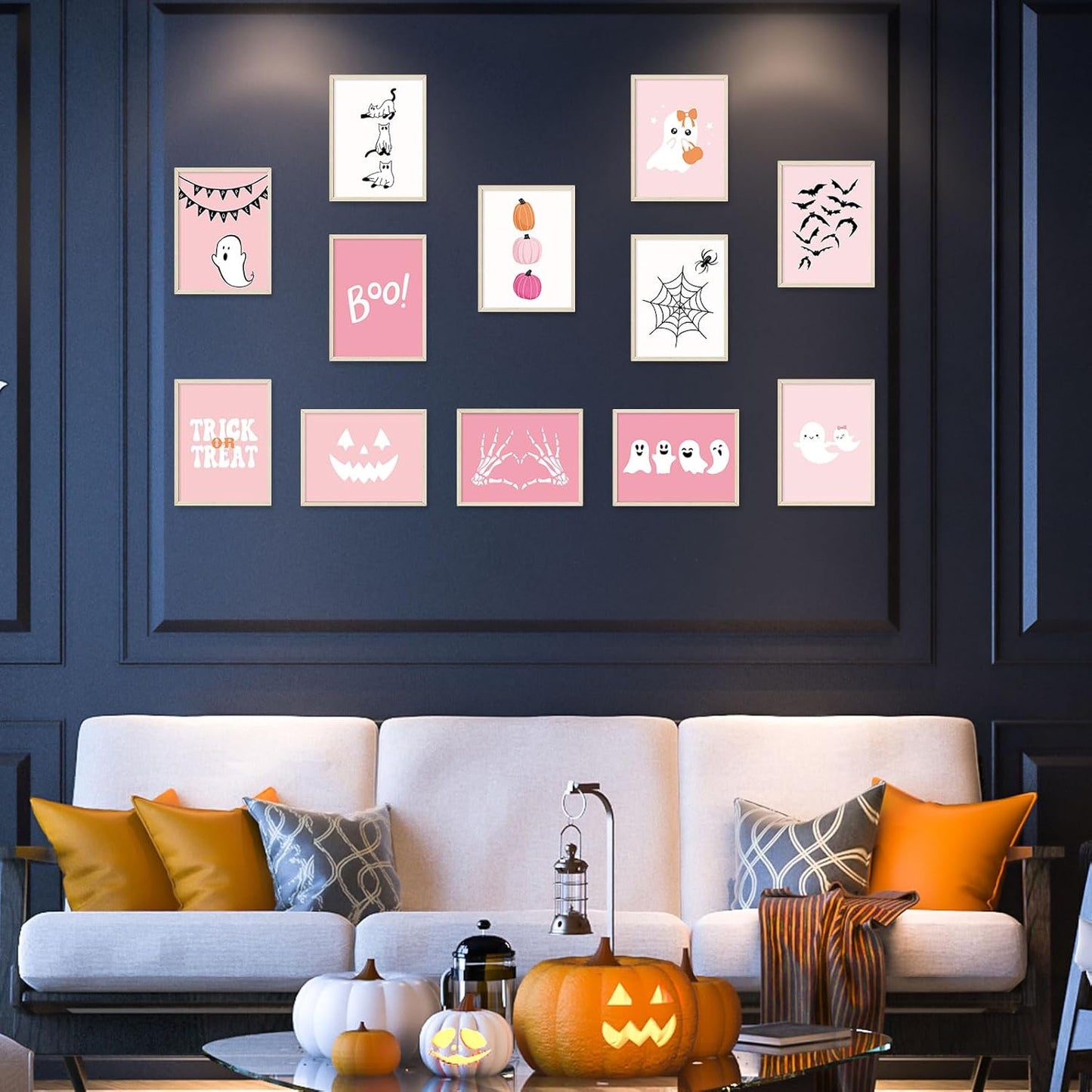 Halloween Wall Art Prints Pink Cute Ghost Boo Paper Posters Halloween Picture Decoration for Party Gallery Living Room Office, 8 X 10 Inch, Unframed
