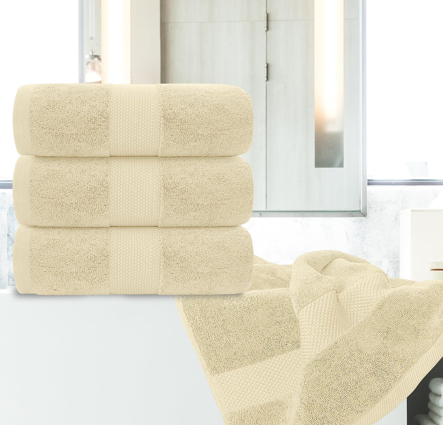 Luxury Bath Towels Large   Cotton Hotel spa Bathroom Towel 30x56  4 Pack  Beige