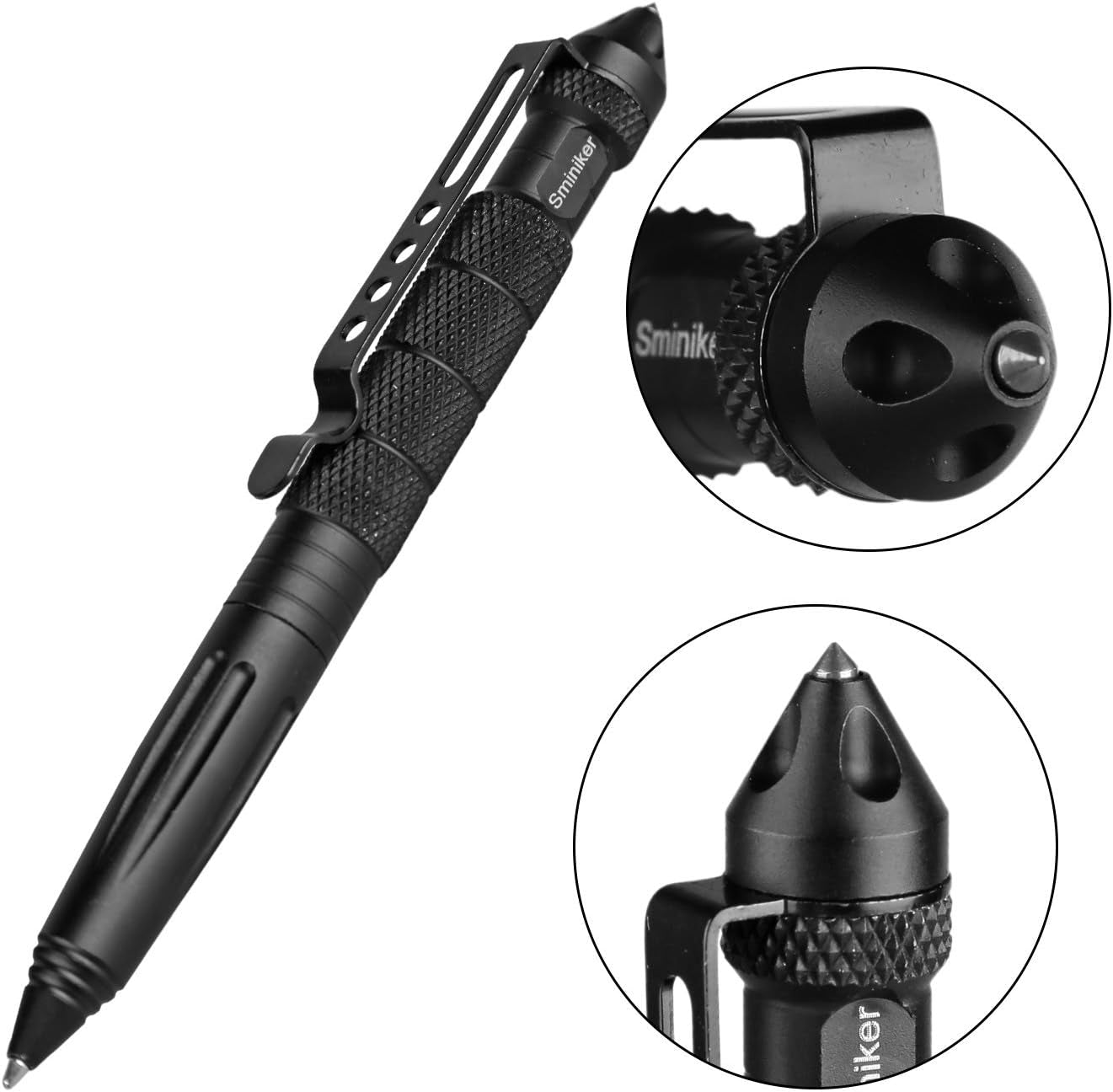 Tactical Pen with 6 Ink Refills Aircraft Aluminum Pen with Glass Breaker Writing Multifunctional Tool (Black)