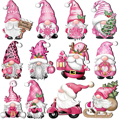 Christmas Wooden Hanging Ornaments, Wood Hanging Decor for Christmas Tree Decoration Gnome Santa Doll Wooden Hanging Craft Gnome Elf Party Supplies (Xmas-Gnomes-D)