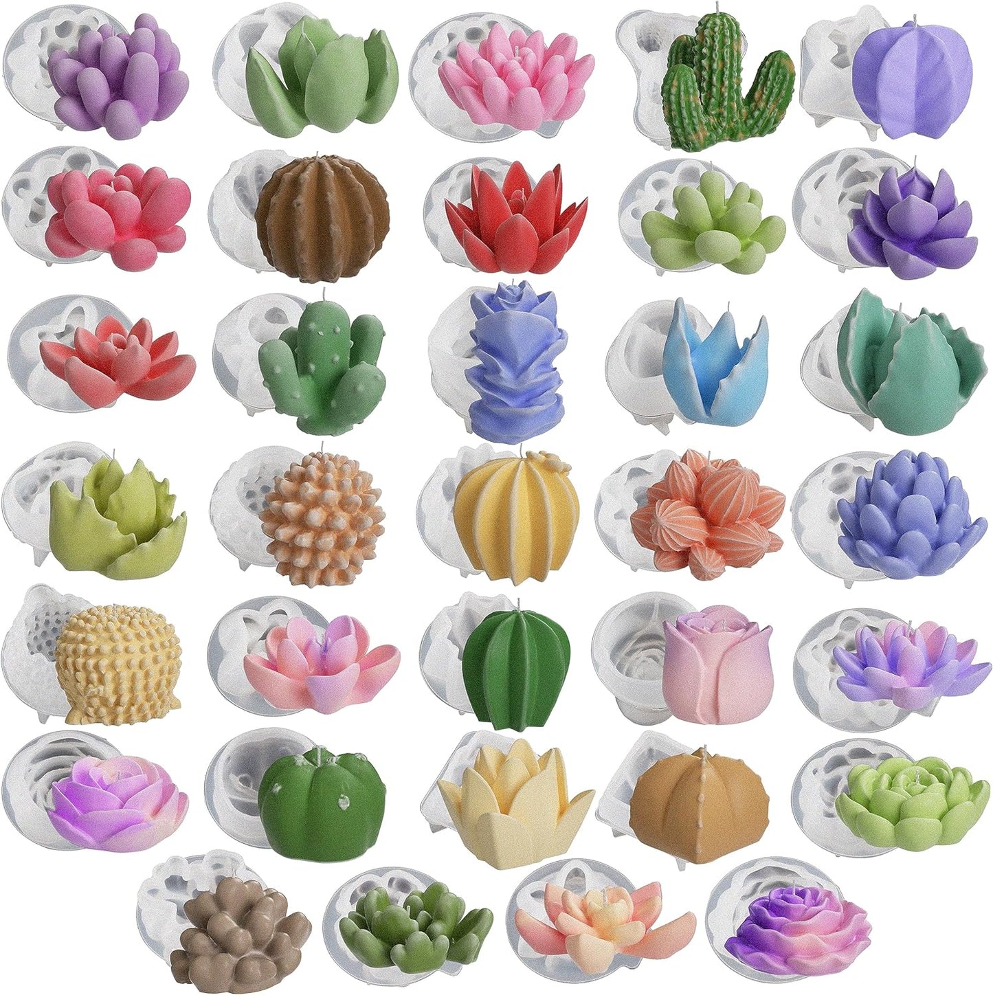 34 Pcs Succulent Candle Mold Succulent Mold Succulent Resin Mold Clay Mold Jewelry Resin Casting Mold Candle Making Molds Craft Supplies 3D Mold Silicone Mold for Resin Casting Mold