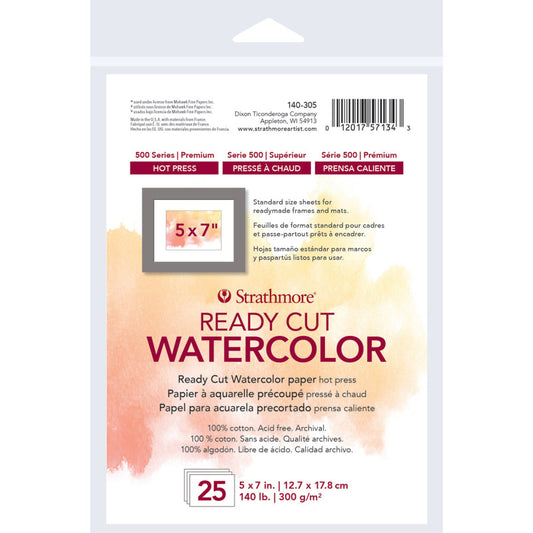 500 Series Ready Cut Watercolor Paper Pack, Hot Press, 5x7 inch, 25 Sheets