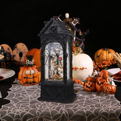 Halloween Skeleton Snow Globe Lantern Ghost Projection Lamp with 6 Hour Timer, Battery Operated & USB Powered LED Spinning Water Glittering Globe Halloween Decoration Parties(11”, 3AA)
