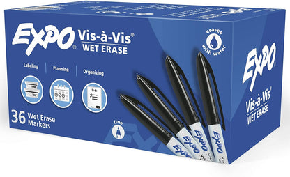 Vis-À-Vis Wet Erase Markers, Fine Point, Black, 12 Count