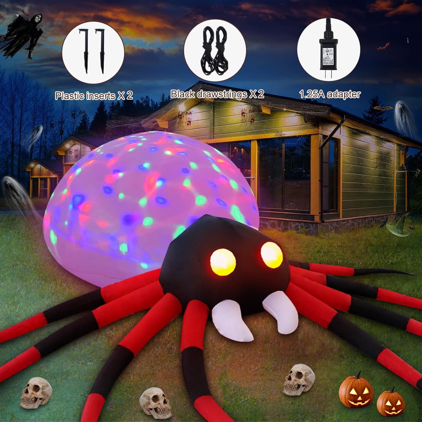 8.5Ft Spider Halloween Outdoor Inflatable Decoration with LED Lights, Holiday Inflatable Decoration for Outdoor Patio, Garden, Lawn