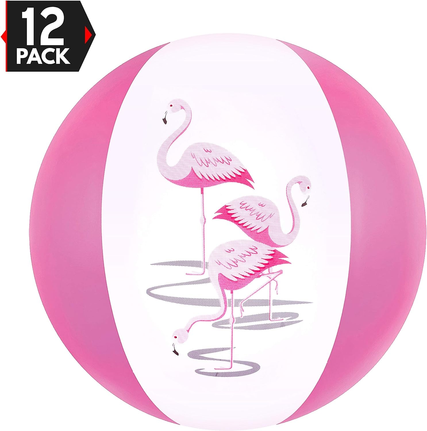 12" Pink Flamingo Party Pack Inflatable Beach Balls for Swimming, Beach Pool Pink/Flamingo Themed Party Toys (12 Pack)