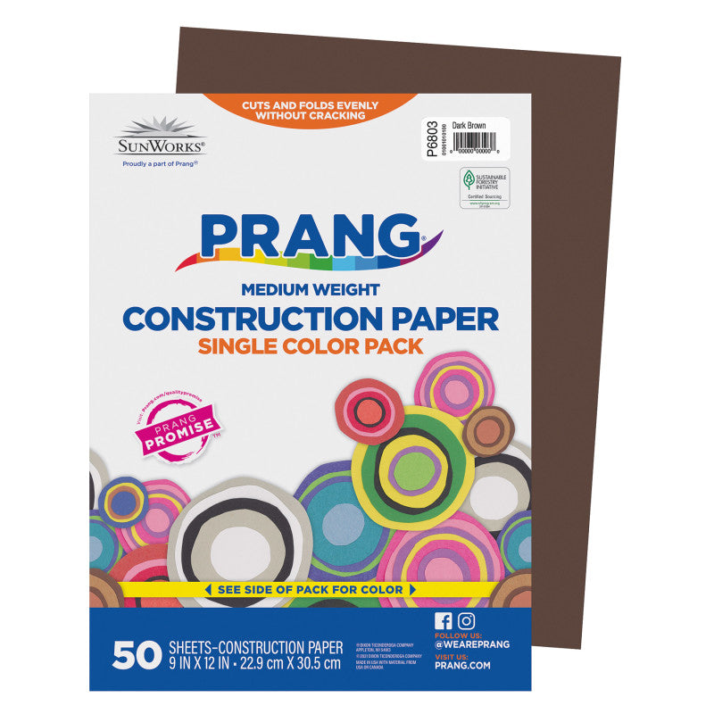Construction Paper, Medium Weight, Dark Brown, 9" x 12", 50 Sheets